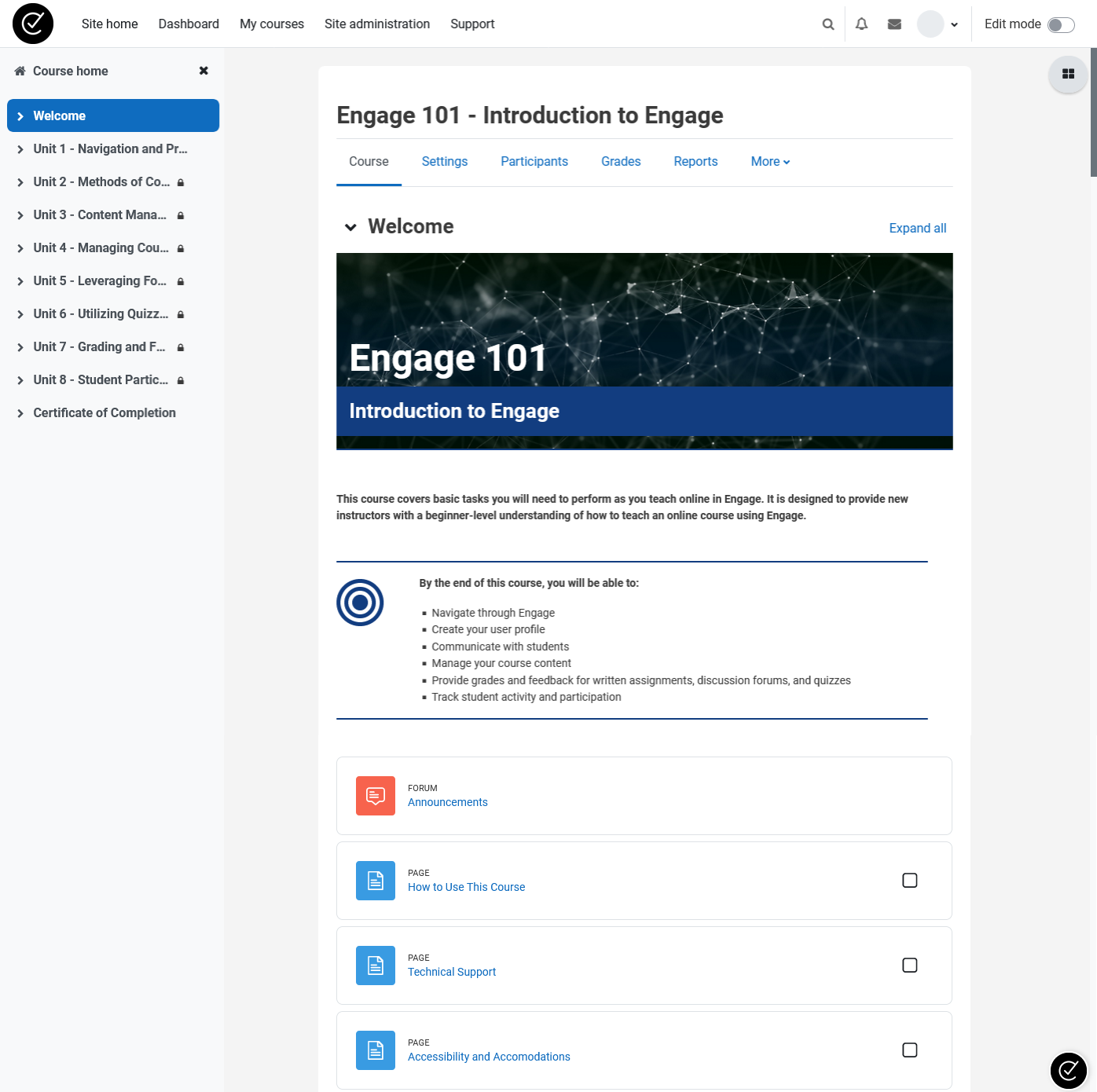 Engage course page